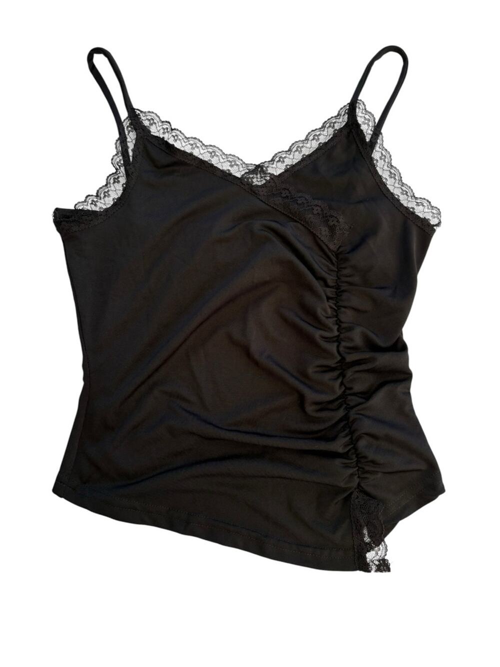 Express size small y2k usa Black Lace-Trim Cami Tank Top ruched summer 90s